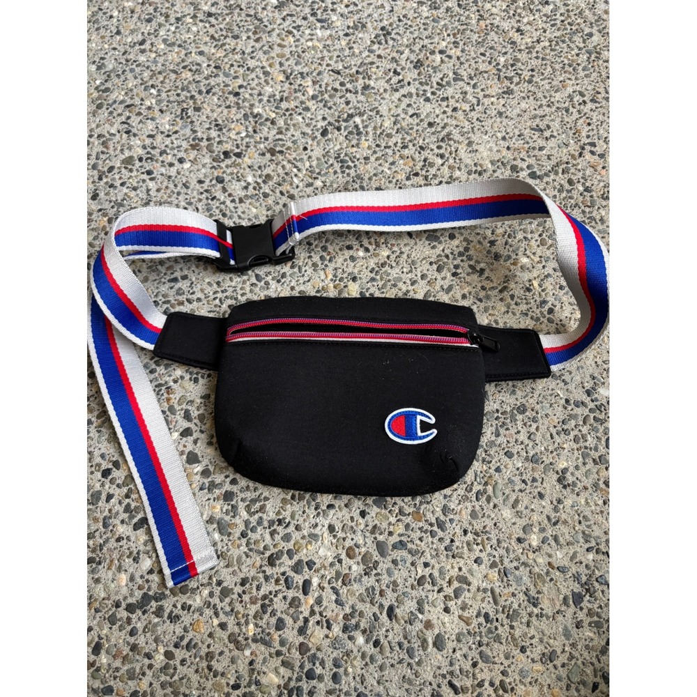Champion Men's Attribute Black Fanny‎ Pack Belt Bag Waist Pack Red Blue Stripe